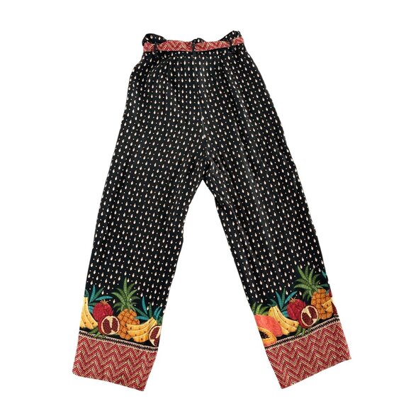 Farm Rio x Anthropologie Tucker Paperbag Pants Tropical Fruit Black Size XS $178 - Picture 13 of 14